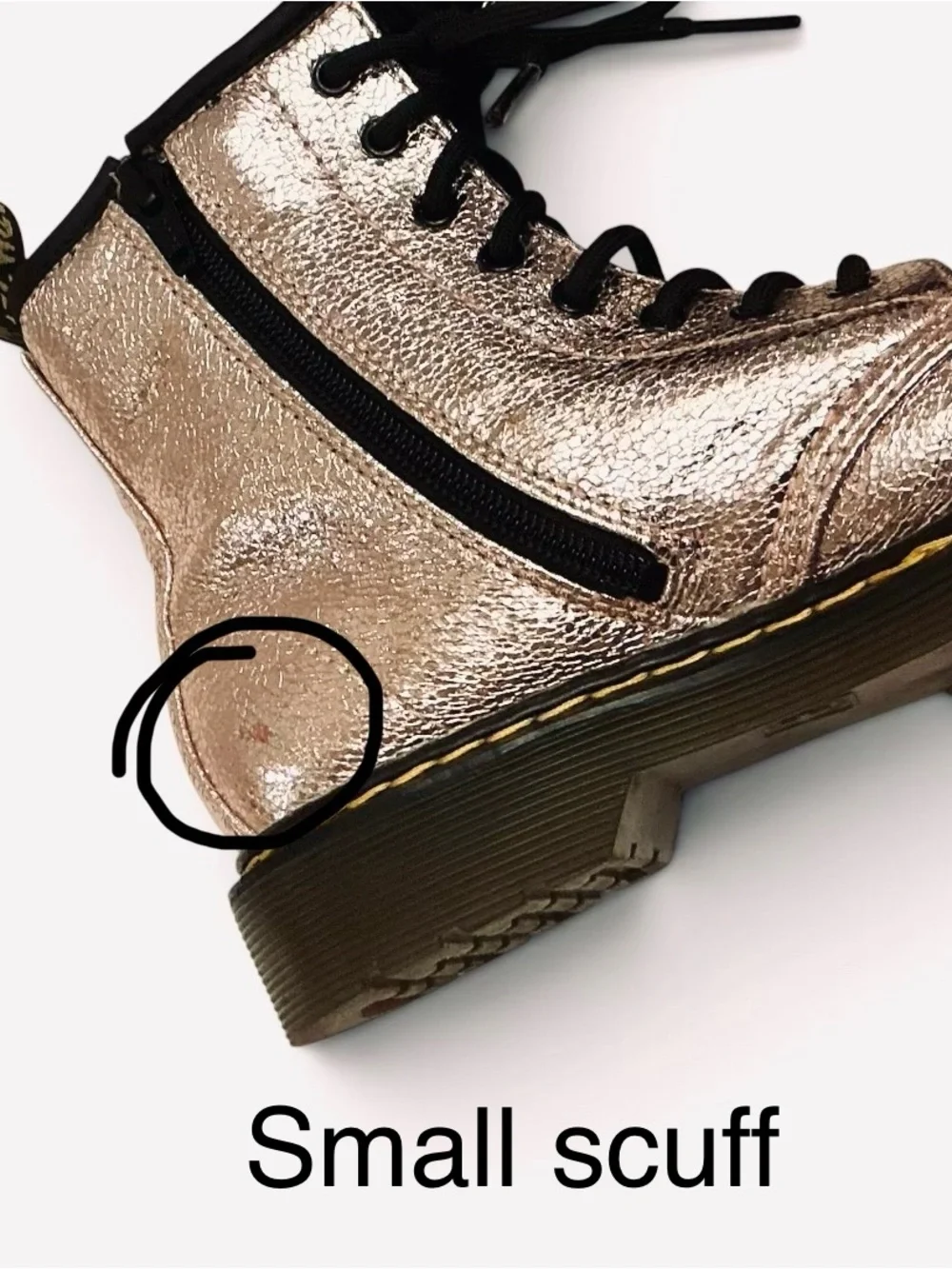Dr.Martens 1460 Rose Pink Disco Crinkle Metallic Leather Boots Youth Size US 5